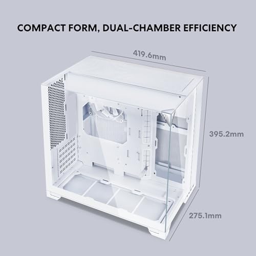 Image of Lian Li O11 Vision-M mATX PC Case, 1 x 140mm Fan, High-Airflow, White | 410mm GPU | Second Chamber AIO Design | Triple Tempered Glass Panels | Supports 360mm AIO & ATX PSUs (O11VMW)