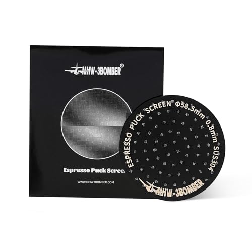 MHW-3BOMBER 58.5mm Puck Screen, Espresso Metal Espresso Filter Reusable Coffee Filters for 58mm Portafilter Basket 0.8mm Thickness Titanium Coating Black Model: FG5588-OS 58 mm Black 1 Pcs