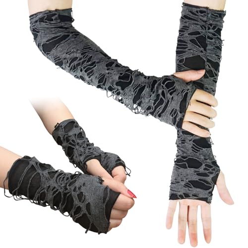 BDSHUNBF 2 Pares Guantes Largos sin Dedos, Calentadores de Brazo con Agujero Pulgar para Mujeres y Hombres
