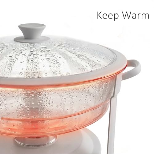 6QT Round Chafing Dish Set of 4, White Granite Finish Stainless Steel with Transparent Lids Elegant Buffet Servers & Warmers, Stackable Storage | Wedding, Catering, Party by Trivico - Used condition - Image 5