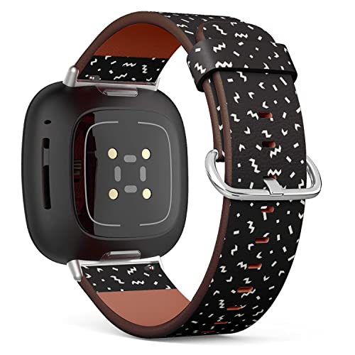 CJBROES Replacement Leather Watch Band, Compatible with Fitbit Versa 3 and Fitbit Sense of Wristband Bracelet Accessory - Geometric Retro