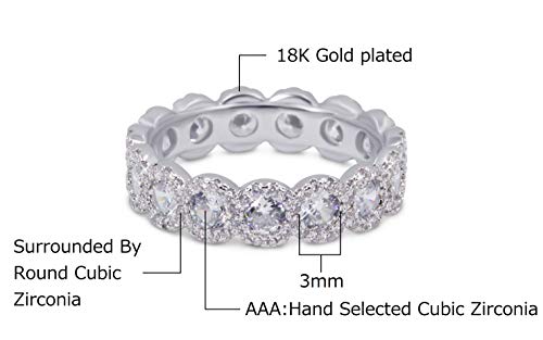 Savlano 18K White Gold Plated Cubic Zirconia Round Cut Eternity Ring Band for Women4