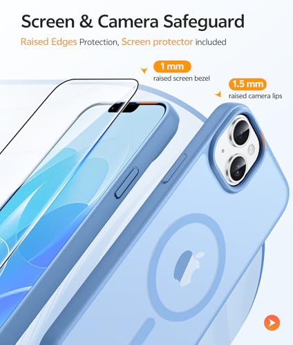 Image of FNTCASE for iPhone 15 Plus Case: for iPhone 14 Plus Case Translucent Matte Military Grade Protective Phone Cover - Slim Anti-Slip Durable Shockproof Drop Protection Cases - Light Blue