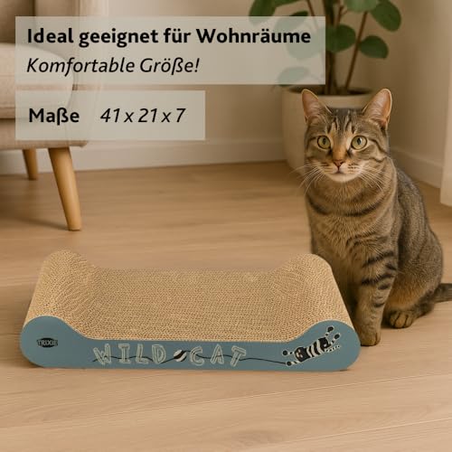 TRIXIE Kratzpappe Wild Cat – Kratzbrett für Katzen aus stabiler Wellpappe mit Katzenminze - 41 × 24 × 7 cm - zur Krallenpflege & Beschäftigung - 48000