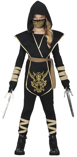 FIESTAS GUIRCA | Disfraz Combat Ninja Infantil (10-12/Años) - Capucha, Chaleco y Mascarilla - Disfraces de Ninjas para Halloween, Carnaval y Fiestas de Artes Marciales - Ideal para Niñas - Negro