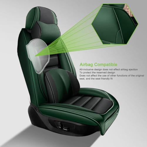 Image of Luxury Seat Covers for Ford Bronco Sport 2021-2024,2PCS Nappa Leather Car Seat Covers,Waterproof Seat Protectors Auto Seat Covers,Breathable Nonslip Interior Cover Seats for Cars(Black and Green)