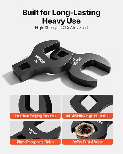 Image of VEVOR Crowfoot Wrench Set, 1 /2 inch Drive, 14-Piece Metric 27 to 50 mm Crows Foot Wrenches, with Storage Tray, Dual Size Markings on Tools and Tray, for Auto Maintenance or Repairs