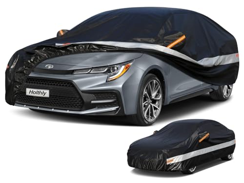 Image of Holhtly Car Cover Custom Fit for Toyota Corolla, Car Covers for Automobiles All Weather Waterproof Sun Snow Rain Wind Dust Protection, Outdoor Car Cover Black & Grey