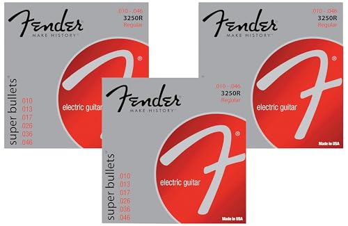 Fender Super 3250 Bullet Electric Guitar Strings, Nickel Plated Steel, Bullet End, 3250R .010-.046 (Pack of 3) - image 1