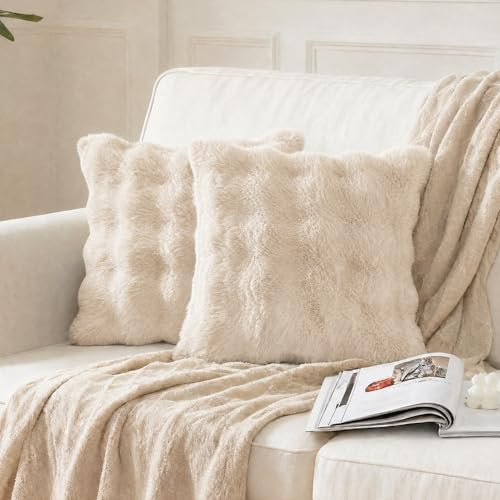 Velvaria Plush Cushion 45x45cm Bubble Velvet Throw Pillows Pack of 1 Solid Color Sofa Cushions for Living Room Bedroom Study and Model House (Khaki 1-Pack)