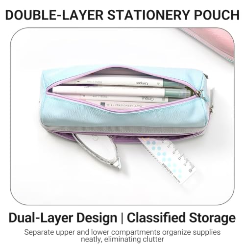 Image of KOKUYO 2-Layer Pencil Holder, Zipper Large Stationery Organizer, Pink | Double-layer Stationery Case, Large Capacity for Pens and Cosmetics Storage, Durable Zippered Bag Portable for Office Travel
