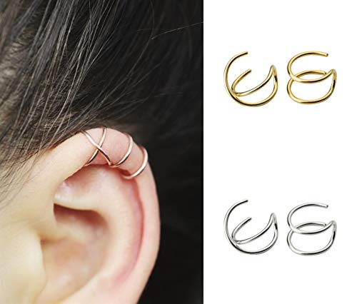 4 PCS S925 Sterling Silver Ear Cuff No Piercing Ear Cuffs Criss Cross Ear Cuff Fake Cartilage Earring Minimalist Ear Cuff