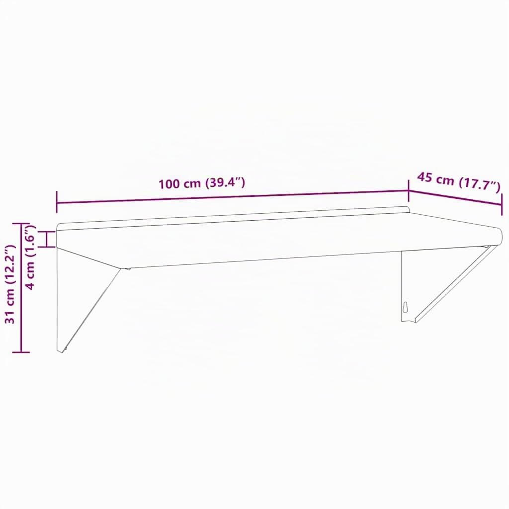 vidaXL Estante de Pared Acero Inoxidable Plateado 100x45x31 cm, Estante Flotante, Estante Flotante de Pared, Estante de Cuarto de Servicio