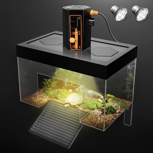 Clioran Turtle Basking Platform with Light,7.8*5.5*5.5inch Mini Land Elevated Topper Decor,Red Eared Slider Hanging Habitat Enclosure Cage,Cuckold Tank with Lid,House for Semi Aquatic Baby Terrapin