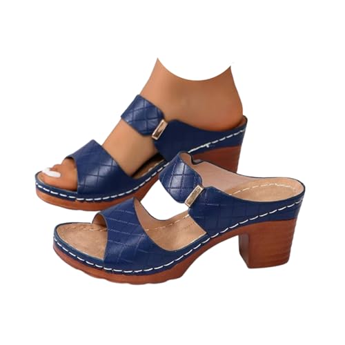 Women's Chunky Block Heel Sandals - Open Toe Slip-On Ankle Strap Slides with Adjustable Buckle, for Casual & Evening Wear.