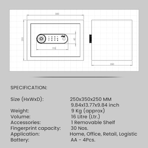 Image of Link Smart Zytron Safe Locker for Home - 16L Capacity, Digital Lock, Fingerprint & PIN Access, Anti-Theft Alarm, Three Locking Bolts, Grey || Free installation and 3 Year Domestic Warranty ||