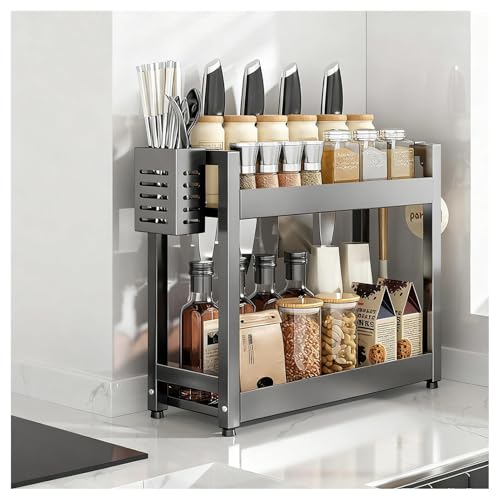 ISCBAFYX Especiero para encimera - Estante para condimentos de pie con Ganchos y Soporte de Silicona - Solución de Cocina para despensa y baño - Escritorio Que Ahorra Espacio