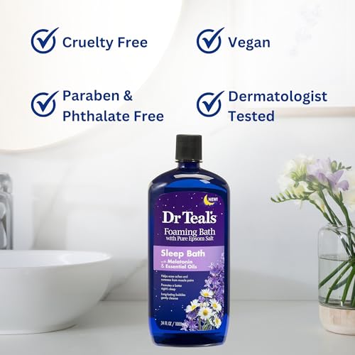 Banho espumante de melatonina Dr. Teal's 1000 ml (pacote com 2) com esponja de banho e chuveiro pre