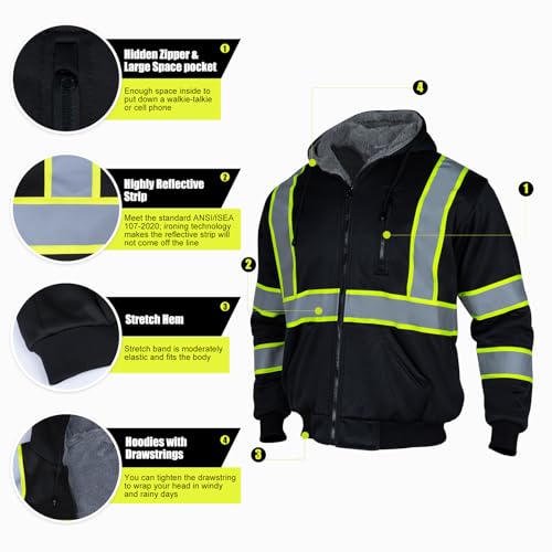 High Visibility Jackets for Men ANSI Class 1 Reflective Work Construction Hi Vis Jacket Safety Jackets for Men - Image 6