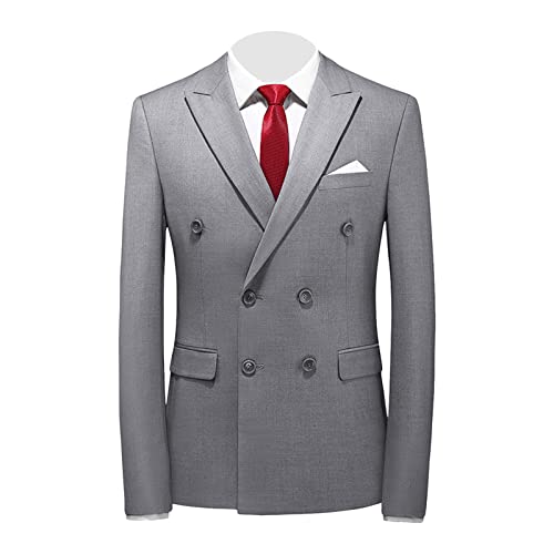 Men's Slim Fit Double Breasted Jacket Slim Fit Business Daily Prom Blazer Peak Lapel Groom Wedding Party Suit Coat (Grey,5X-Large)