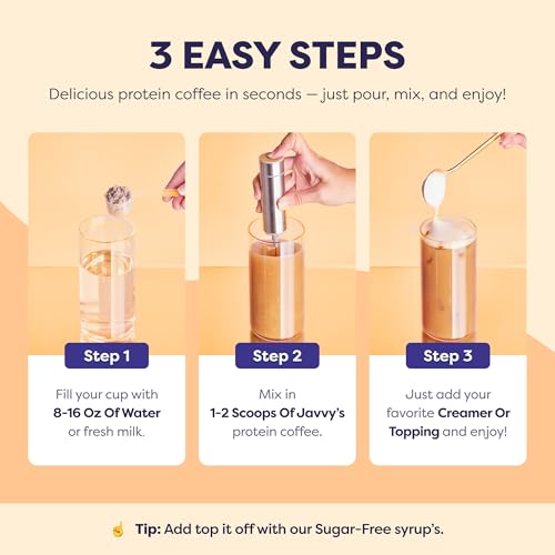 Image of Javvy Protein Iced Coffee - Premium Whey Protein & Iced Coffees, 100% Natural Cold Brew, Zero Artificial Flavors & Sweeteners, 80mg Caffeine, No Added Sugar, 20 Servings, Salted Caramel Discontinued