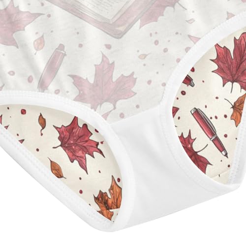 ZZKKO Maple Leaves and Book Pen Girls Underwear Toddler Panties for Girls Comfort Brief Size 8Y4