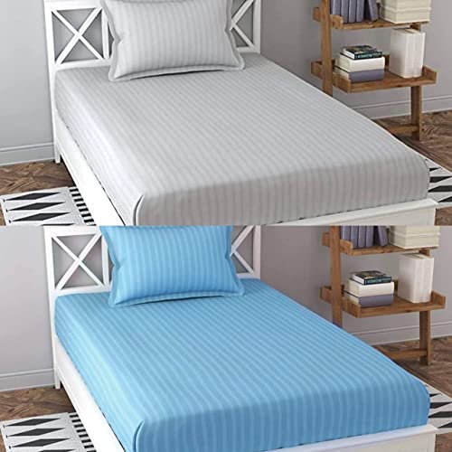 Image of Prime Collection 295 TC Combo Pack of 2 Single Sized (90x60) Satin Striped Bedsheet with 2 Pillow Cover Long Lasting Single Bedsheet for Hotel, Hospital and Home Use