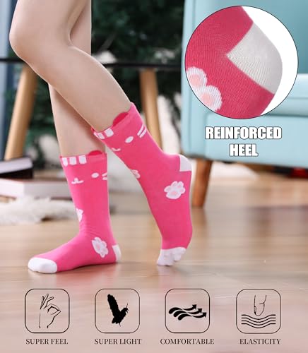 Image of SDBING Womens Cat Socks Cute Gifts Animal Soft Breathable Thin Cotton Casual Crew Socks 5 Pairs