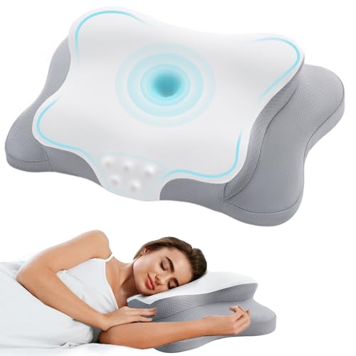 Cervical Pillow for Neck Pain Relief, Cooling Contour Memory Foam Pillows Support Odorless Ergonomic Neck Pillow Adjustable Orthopedic Bed Pillow for Side Back Stomach Sleeper with Pillowcase