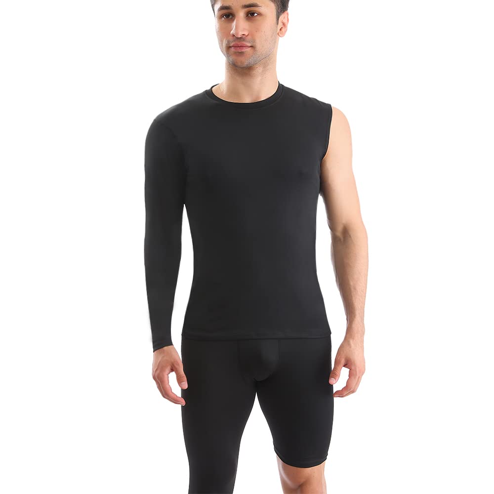 yokmovySports Compression Shirts for Men's 1/2 Single Arm Long Sleeve Athletic Base Layer Shirt Gear T Shirt for Workout Basketball