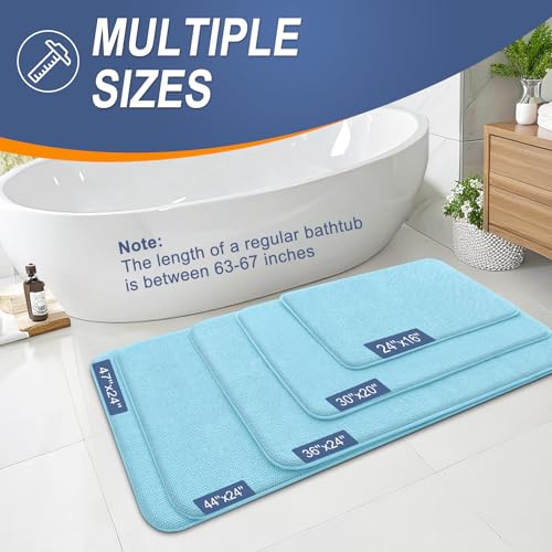 Image of OLANLY Thick Memory Foam Bath Mat Rug 30x20, Extra Soft Absorbent Bathroom Rug, Quick Dry Bath Mats, Non-Slip, Machine Washable Carpet for Bathroom, Tub and Shower, Home Decor Accessories, Sky Blue