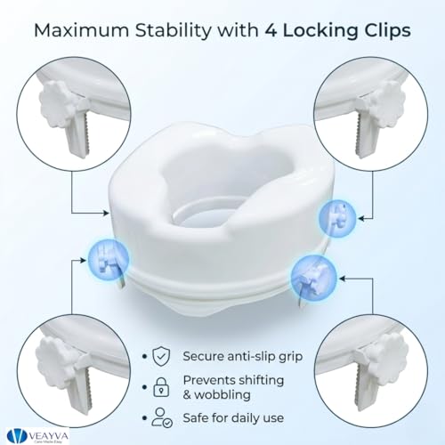 Image of VEAYVA Raised Toilet Seat 6 Inch with 4 Clips | Commode Elevator and Raiser Adds More Stability and Safety