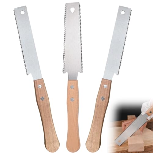 Japanische Handsäge, Zweischneidig Leichte Zugsäge 6-Zoll, SK-5 Stahl Holzsäge 11/17 TPI Japanische Säge Feinsäge Zugsäge für Holzbearbeitung & Heimwerker, 2 Einseitige Sägen + 1 Doppelseitige Sägen
