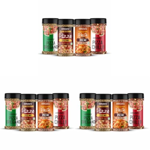 Image of HARIBAS Italian Combo Pasta 50gm, Chilli Flakes 40gm, Oregano 40gm and Pizza Spice Mix 60gm (Pack of 12)
