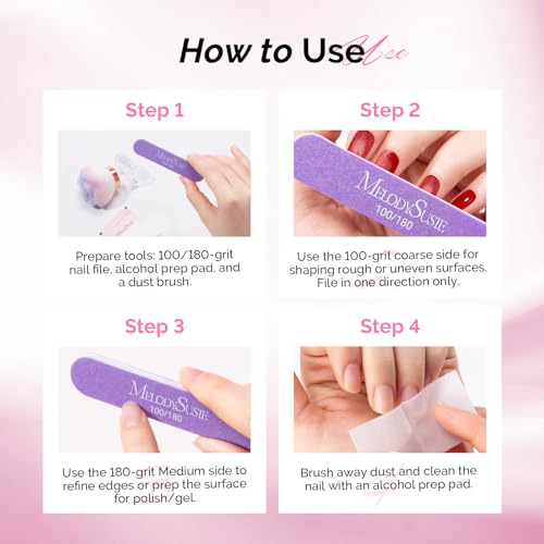 Image of MelodySusie 7Pcs Nail Files 100 /180 Grit, 2 Standard & 5 Mini Mixed-Shape Professional Emery Boards for Acrylic, Gel and Natural Nails, Portable Travel Manicure Pedicure Shaping Tools, Pink & Purple