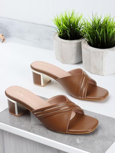 Image of Carlton London Women Comfortable Casual Sandal with Block Heels, Square Toe for Casual and Wear