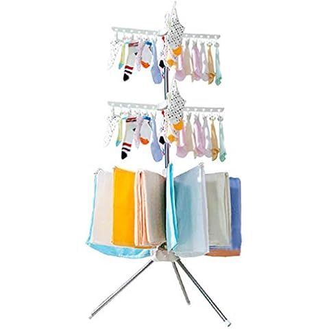 BAOYOUNI Collapsible Clothes Drying Rack 3-Tier Indoor Outdoor Space Saving Stand Hanger with 48 Clips and 16 Towels Bars for Baby Clothes, Cloth Diapers, Socks, Bras, Towels, Underwear (Ivory) Cover