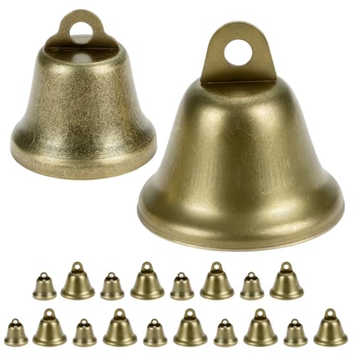 QWORK® 20Pcs Campanillas de Metal Bronce Vintage (38mm y 26mm) – Campanas Retro con Sonido Nítido para Manualidades DIY, Bodas y Campanas de Viento