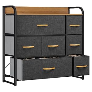 YITAHOME Chest of Drawers, 7-Drawer Storage Organizer Unit for Bedroom Living Room Closet, Sturdy Steel Frame, Easy Pull Fabric Bins & Wooden Top, Fabric Dresser