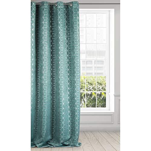 Rideau doux turquoise à motifs géométriques élégant et lisse