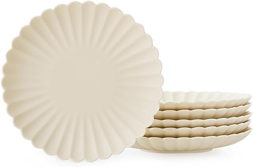 WENSHUO Daisy - Juego de 6 platos llanos, redondos de 6.7 pulgadas, crema mate