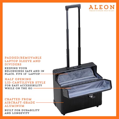 All Aluminum Lightweight 17” Premium Two Wheels Pilot Business Laptop Travel Luggage, Catalog Case with Laptop Sleeve and Built-In Removable Dividers, Rolling Laptop Bag for Men and Women (Onyx)2
