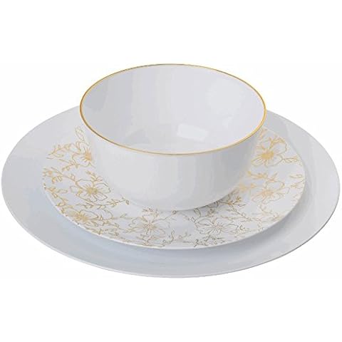 Trendables™ 60 - Pack Combo Premium Disposable Plastic Plates, Food Grade Plastic Dinner Plates - Versa Design Includes: 20 x 10.25" Dinner Plates - 20 x 8" Salad - 20 x 24 oz. Salad/Soup Bowls Cover