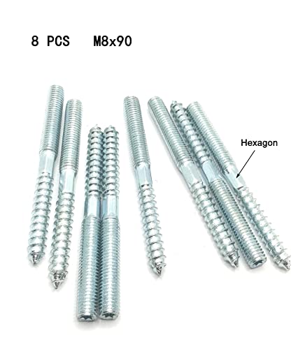 Image of Hanger Bolt M8x90 Silvery Double Headed Bolt Self-Tapping Screw with Hexagon for Furniture 8Pcs
