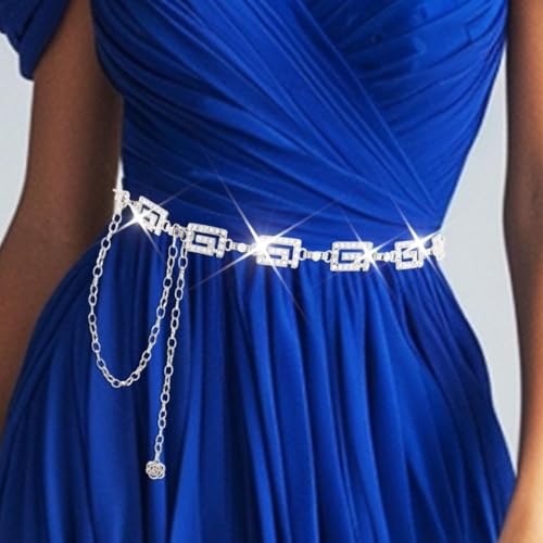 COSYDAYS Sparkly Rhinestone Chain Belts Silver Diamond Dress Belt for Women3