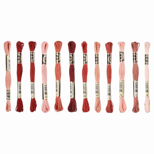 Image of PATIKIL 12 Skeins Embroidery Floss Polyester Embroidery Threads Bracelets String for Cross-Stitch Hand Embroidery, Light Red