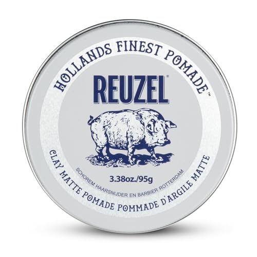 REUZEL Clay Matte Pomade, Medium All Day Hold, Water Soluble Styling, Matte Finish and Flake Free, Easy To Wash Out, For All Hair Types