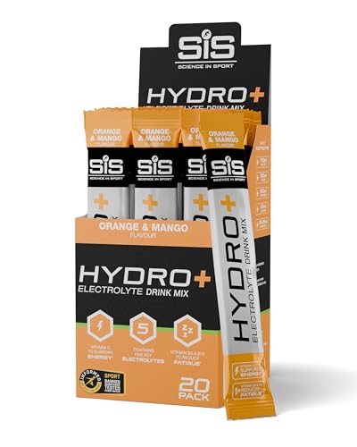 Science in Sport HYDRO+ Electrolyte Drink Mix 20x4,3g Naranja y mango - Electrolitos en polvo veganos, Bebida deportiva en polvo con vitamina C y 5 electrolitos importantes