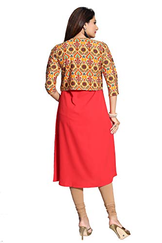 Image of ALC Creations Women's Faux Crepe A-Line Kurti(ALC4045RED Brown XS)