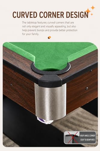 Image of RUP Pro 6ft 3-in-1 Multi Game Table | Pool Table, Table Tennis & Dining /Conference Table | Solid Plywood Construction | Wheeled Legs | Premium Green Cloth | Accessories Included (Brown, Plywood)
